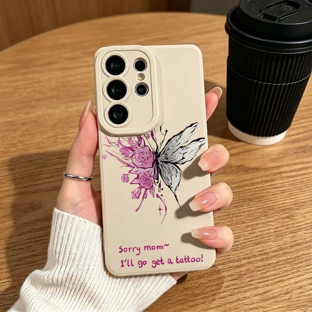 Cartoon Butterfly Rose Sorry For Samsung Galaxy S26 S25 S24 S23 S22 S21 S20 Ultra Plus A15 A35 A54 A55 Soft Cover Phone Case