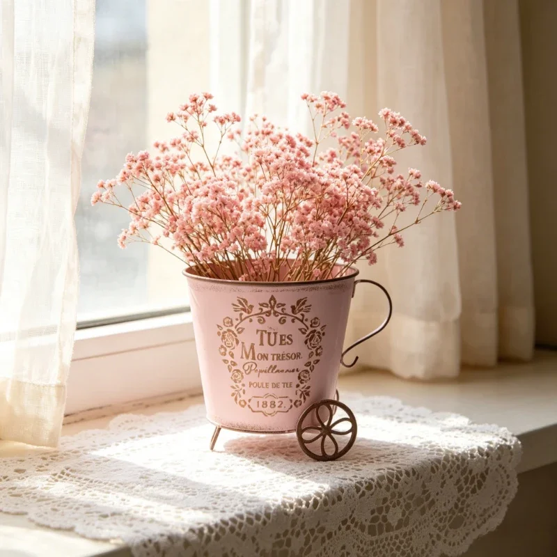 Garden Retro Ironwork Decoration Home Furnishings Balcony Horticulture Diameter 15.5cm Flower Pot Cup Trolley Style Flowerpot