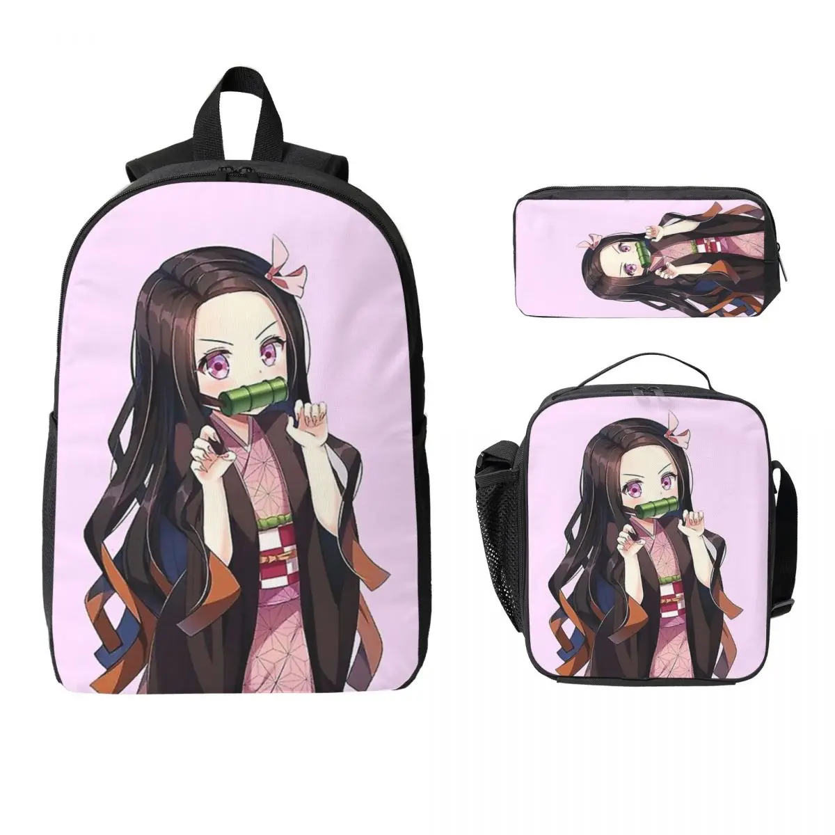 

Аниме Demon Slayer Kamado Tanjirou Рюкзак для мальчиков и девочек Сумка для книг Школьная сумка Сумки на плечо 3ps Изолированная сумка для обеда Пенал