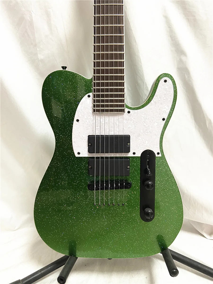 Metallic Green Granules 7-string electric Guitar Black accessories Closed pickup white guard plate free shipping