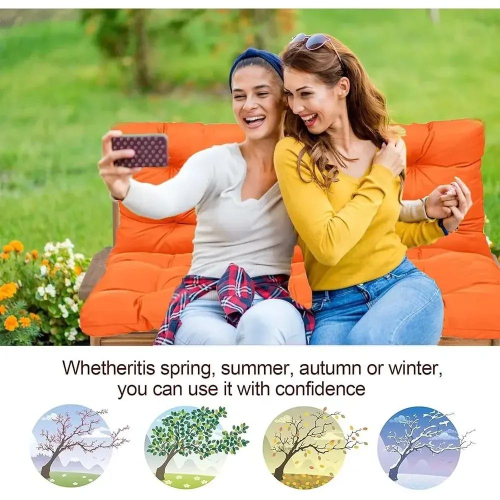2-3 Person Outdoor Patio Swing Cushion with Backrest, Waterproof Garden Bench Pad (Orange, 40x40in)