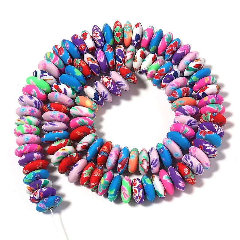 50pcs/lot 10mm Colorful Polymer Clay Beads Flat Loose Spacer Beads For Jewelry Making DIY Necklace Bracelet hole 2.5mm