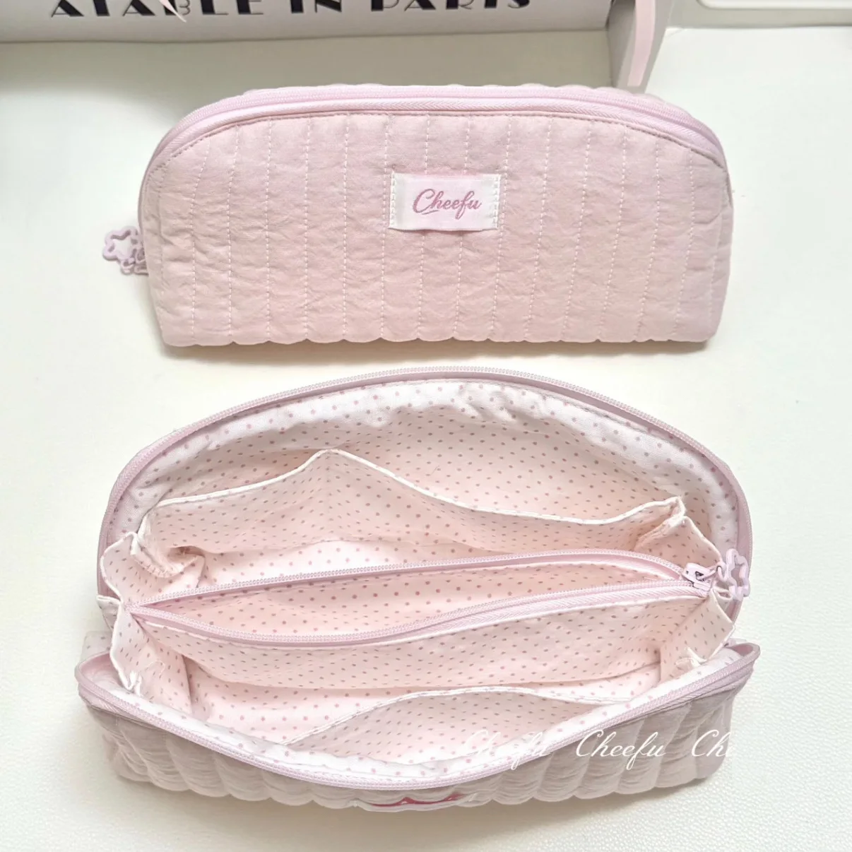 Pencil Bag Korean Large Capacity Pencil Bag Polka Dot Lined Pencil Bag Fabric For Campus Backpack Stationery Storage