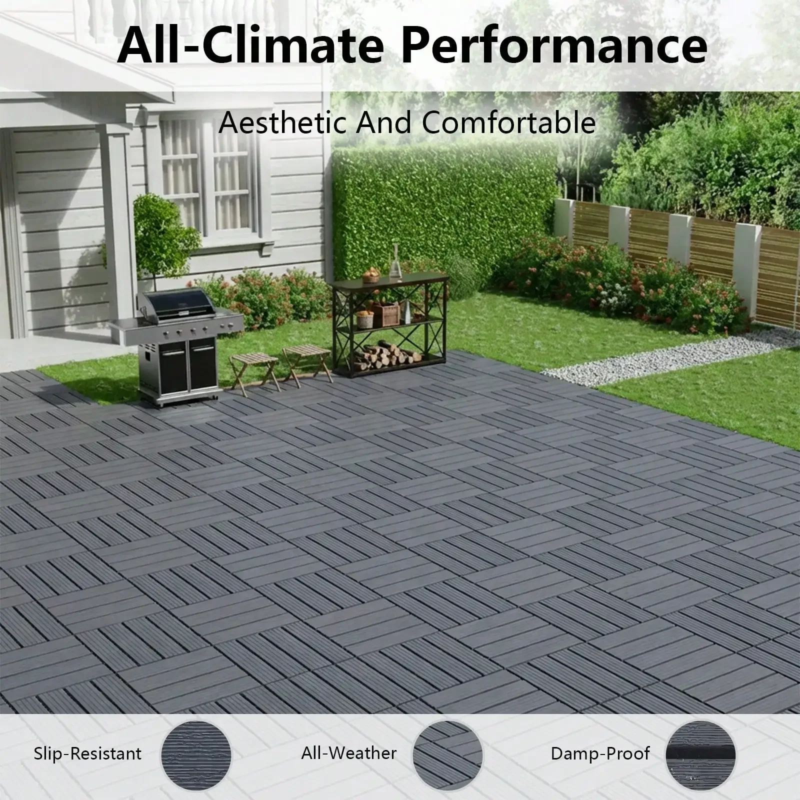 Plastic Interlocking Deck Tiles,44 Pcs 12''X12''Waterproof Outdoor Floor All Weather Use,Patio Floor Decking Tiles For Balcony Dec