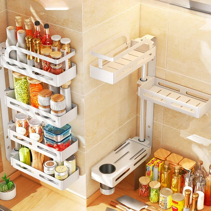 Rotating Spice Rack Kitchen Wall Mounted Knife Rack RustResistant Wear-Resistant Bathroom Shelf Large Capacity Storage Organizer