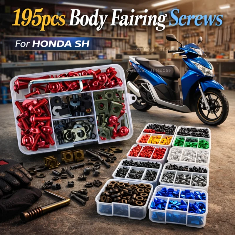 

195pcs Motorcycle Fairing Bolts Body Screws Nuts For HONDA SH125 SH125i SH300 SH300i SH 125 150i SH 300 300i Kit Aluminum CNC