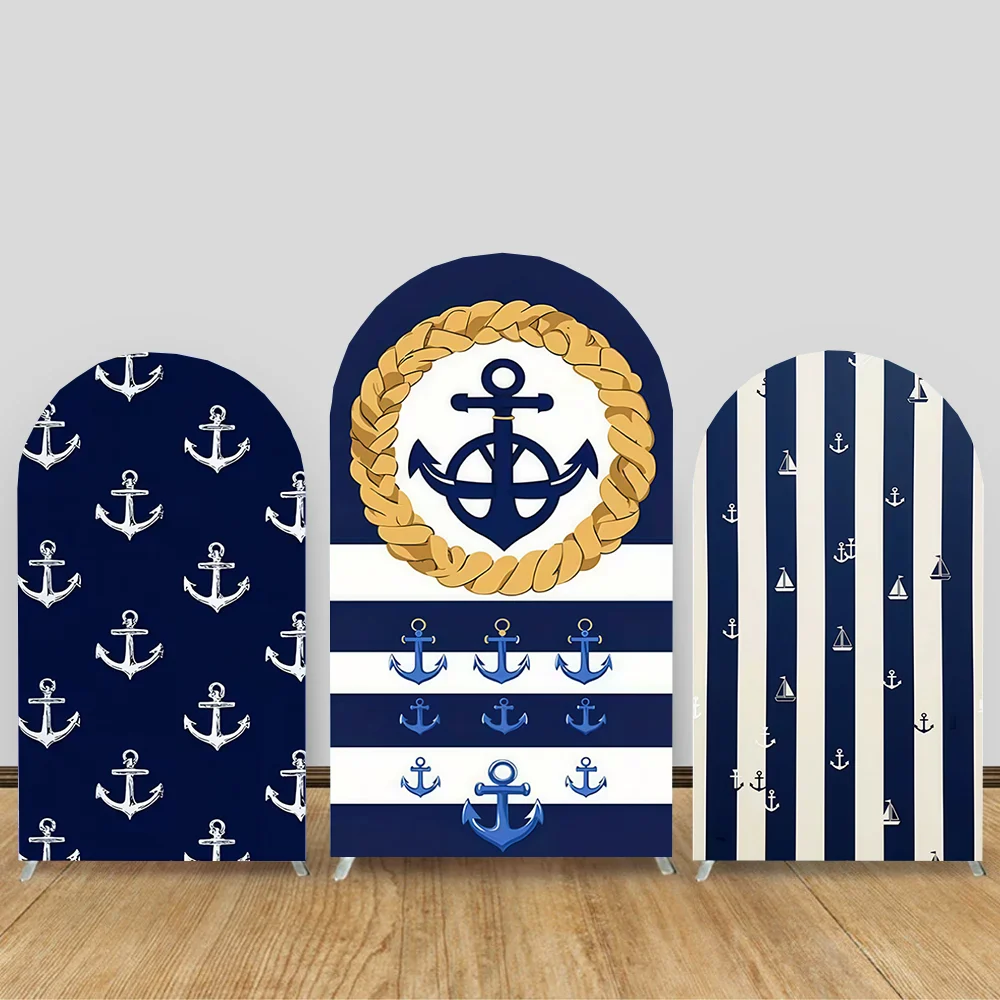 Nautical It's a Boy Arch Chiara Wall Backdrop Anchor Wheel Striped Background Sailor Baby Shower 1st Birthday Photo