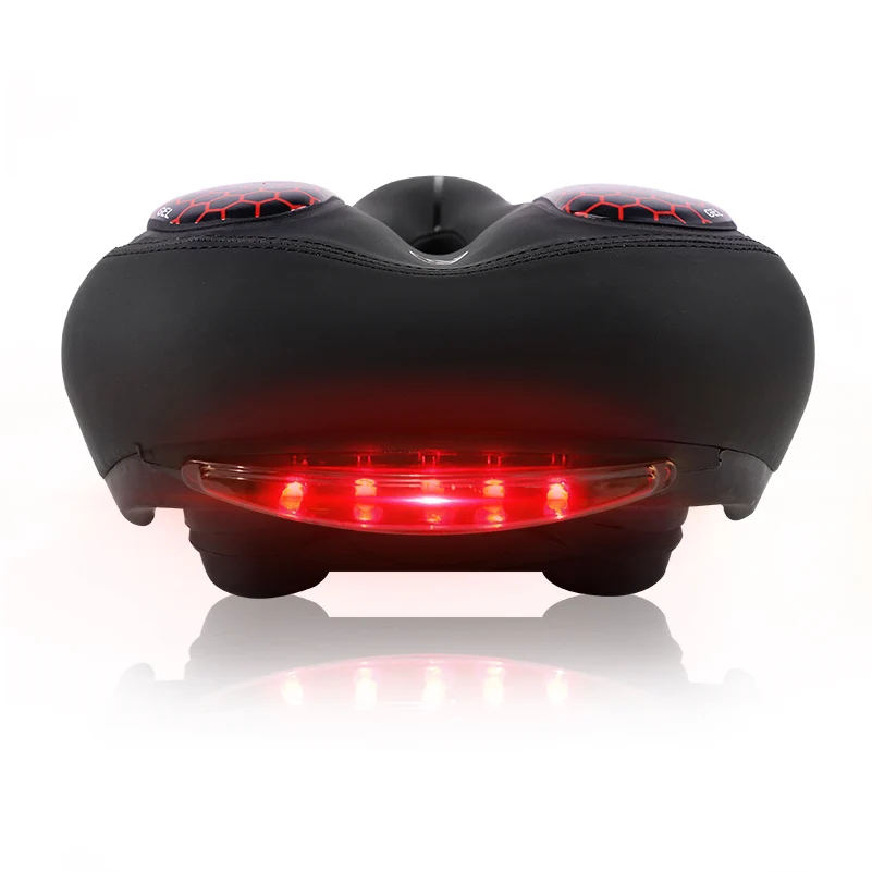 WEST BIKING Bicycle Saddle With Tail Light MTB Wide Cushion Bike Seat Soft Gel Thicken Comfortable Saddle Warning Light 3 Mode