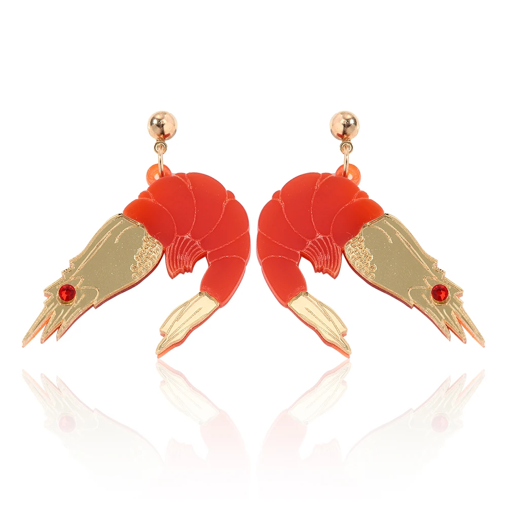 Funny Shrimp Acrylic Earrings for Women New Creative Mirrored Prawn Drop Earring Fashion Jewelry Accessories Gifts