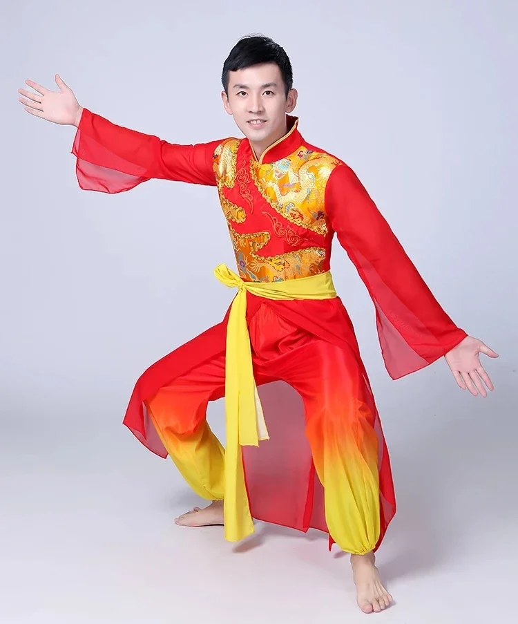 2024 New Yangko drum team apparel for men and women adult national wind drumming clothing dragon and lion dance costume costumes