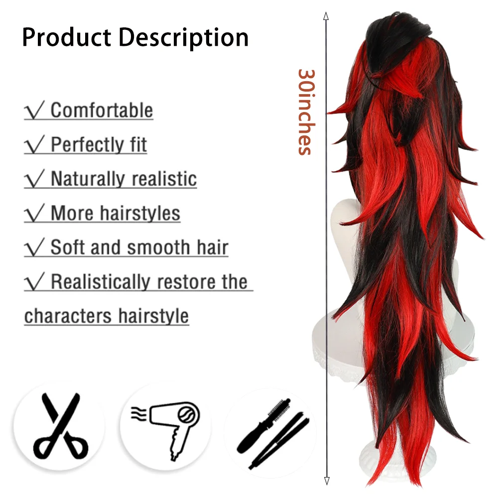 عالية الجودة أنيمي Yoriichi Tsugikuni تأثيري الشعر الاصطناعية انفصال ذيل حصان مناسبة للحفلات اليومية ارتفاع درجة الحرارة الحرير الباروكات #2