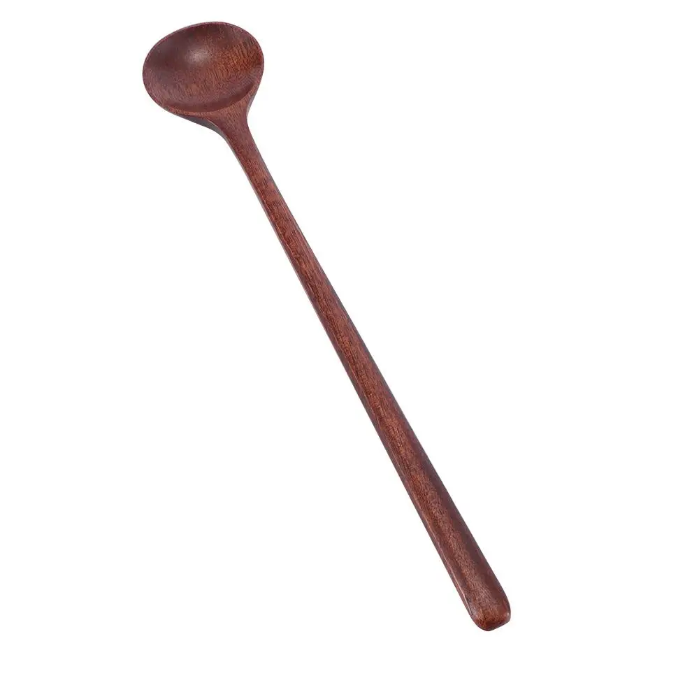 Stirr 10.9 Inches Round Wooden Natural Wood Long Handle Spoons Kitchen Utensil Cooking Supplies Soup Spoon