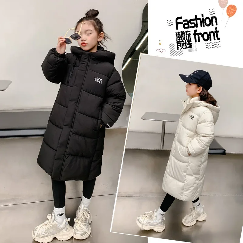 Boys Girls Cotton Padded Jacket Children Long Over-the-knee Korean Thickened Coats Kids Warm Keep Hooded Parkas CH179