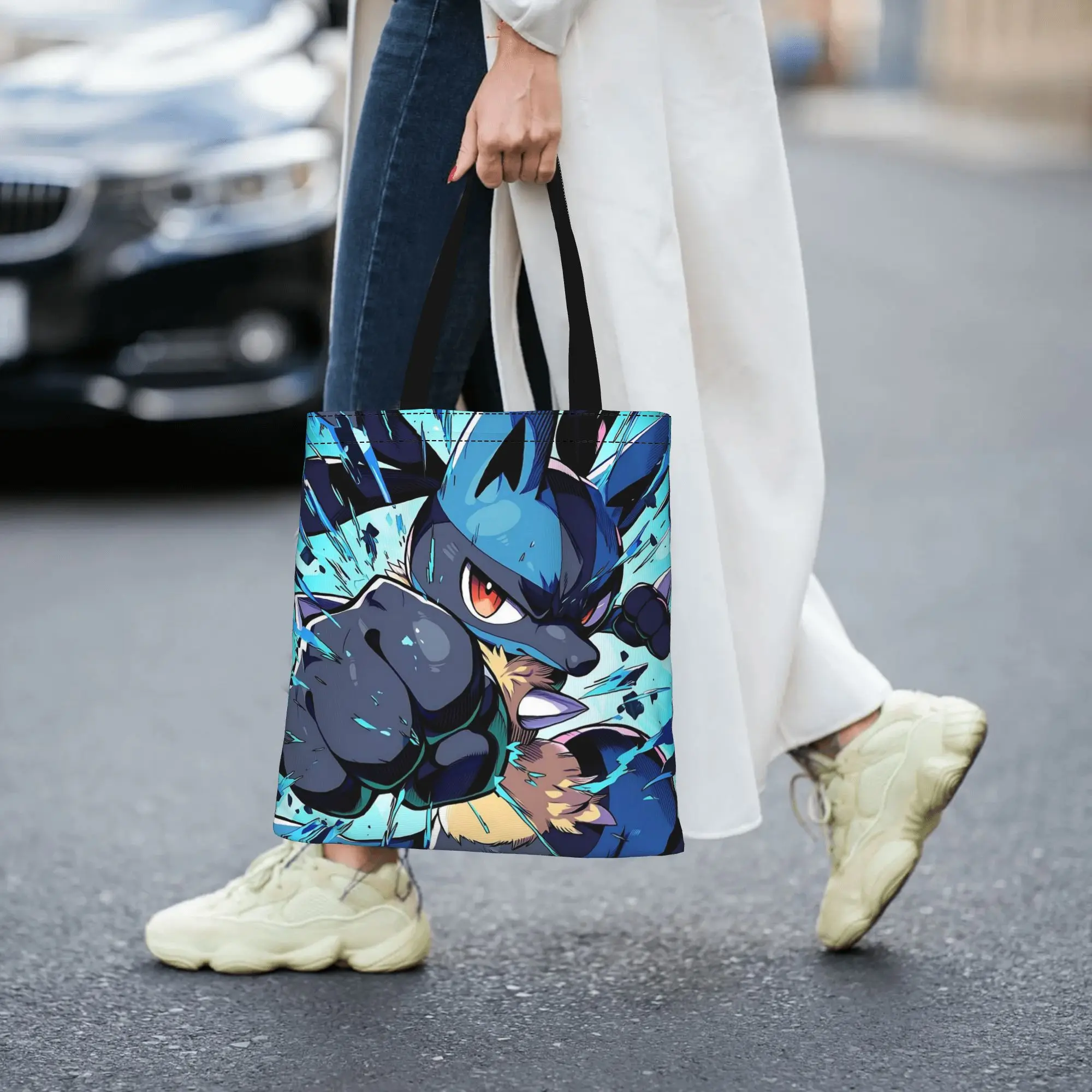 Customized pokemon Women's Bag Shopping Bag Reusable Double Sided Canvas Tote Bag Shoulder  Handbag