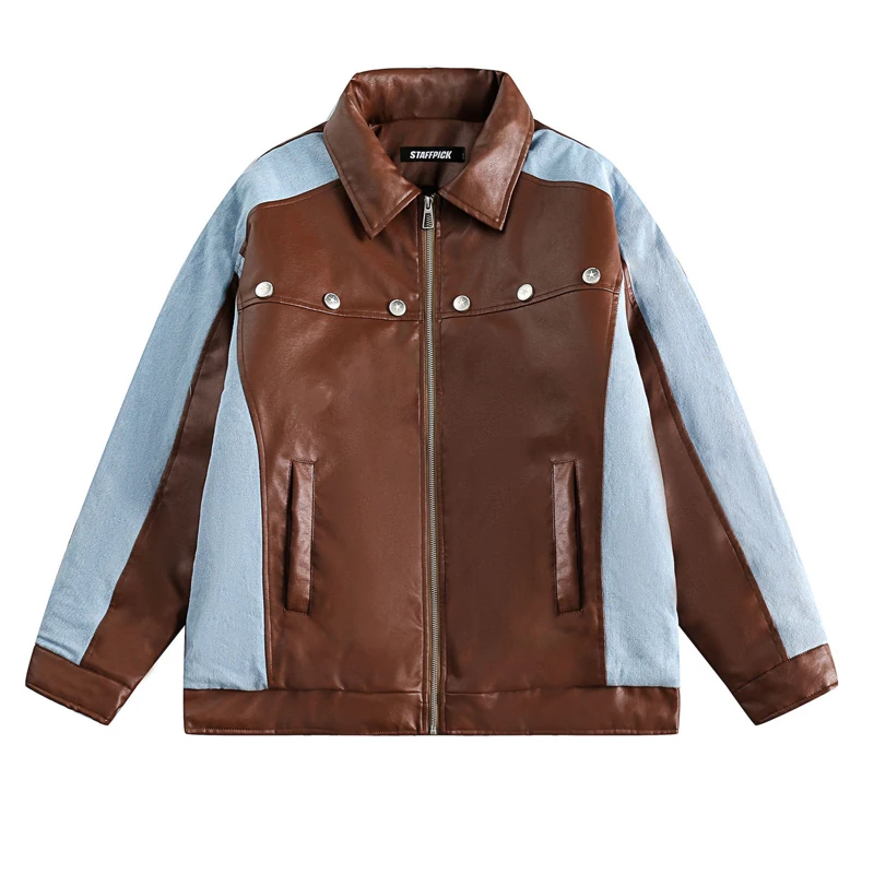 

American Men's Retro Leather Patchwork Cotton Jacket Couple Warmth Comfortable Trendy Loose Coat Versatile Casual Hip-hop Top