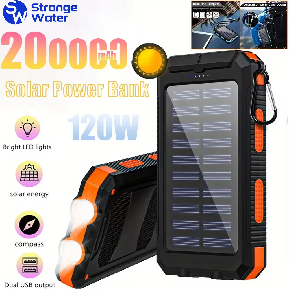 

200000mAh Solar Power Bank Portable Large Capacity Charger 120W Super Fast Charging Camping Battery For Xiaomi iPhone Samsung