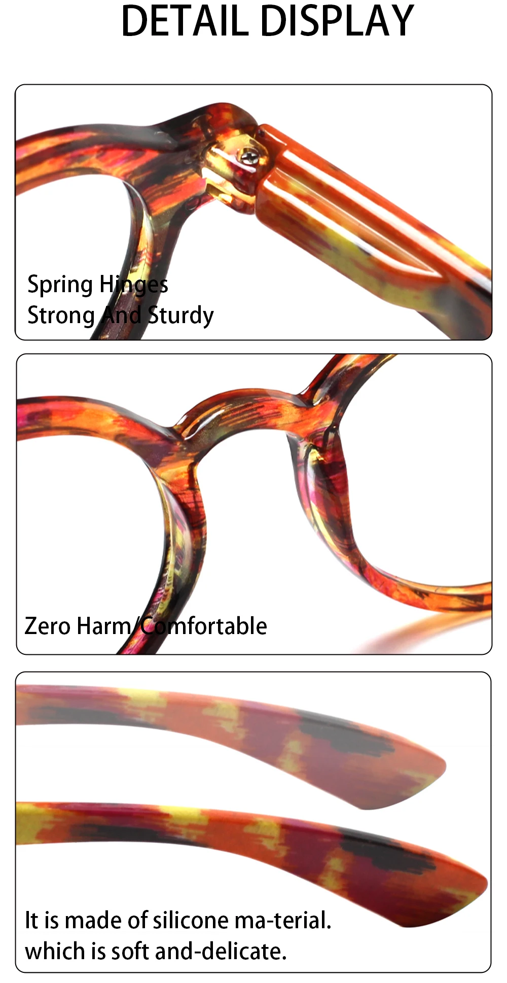 Henotin Reading Glasses Spring Hinge Men Women with Print Flower Frame Decorative Eyeglasses HD Prescription Eyewear 0~600