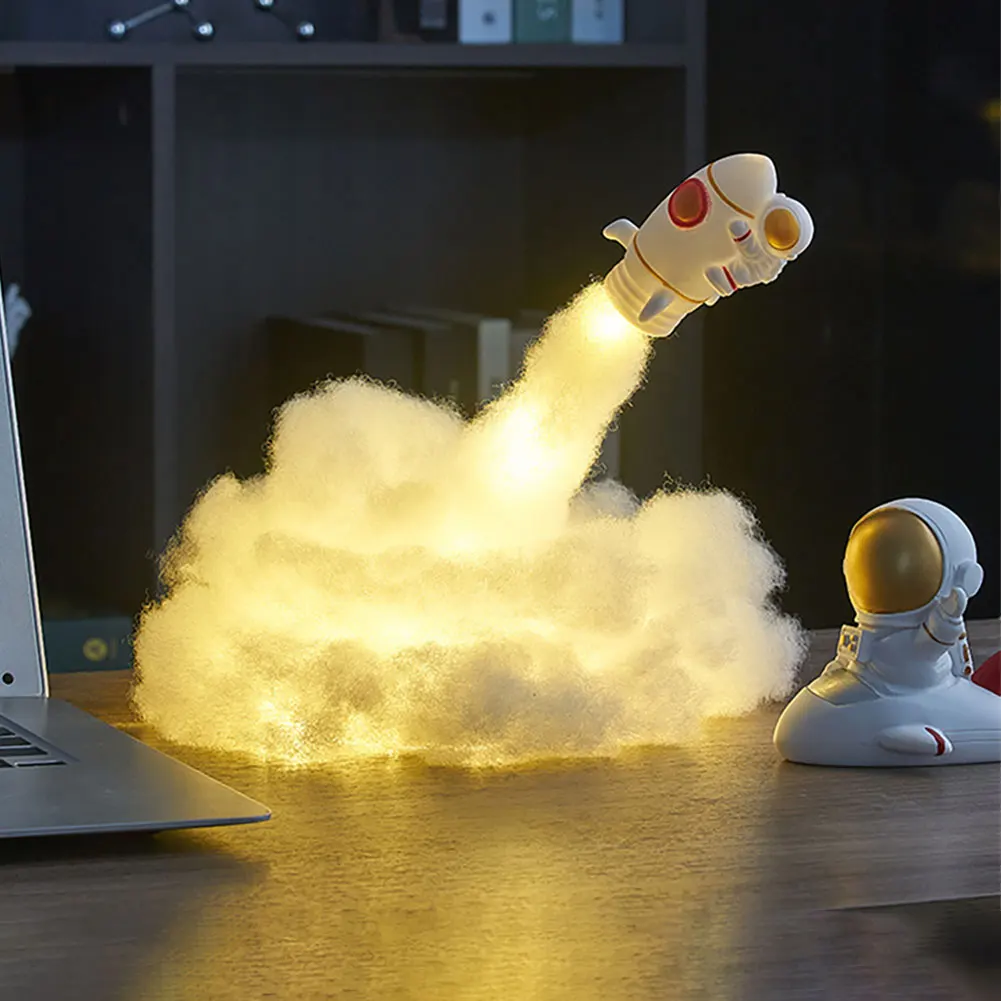 New Creative DIY Rocket Lamp LED Night Light with Astronaut Decoration - Rechargeable USB, Ideal for Space Enthusiasts, Perfect