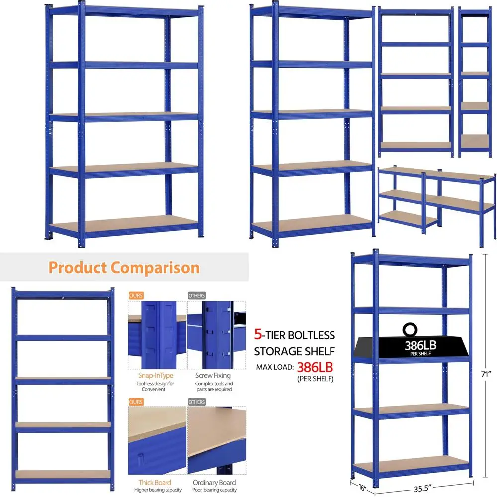 

Регулируемые 5-ярусные металлические стеллажи для хранения для гаража и сарая — сверхмощные стеллажи с универсальными полками
