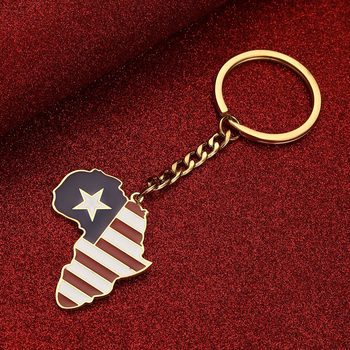 Stainless Steel Enamel Liberia Map Flag Keychain Trendy Liberia Chain Jewelry