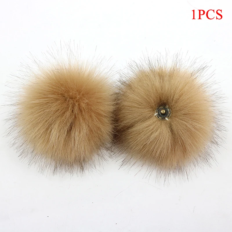 8cm Colorful White Faux Fox Pompoms Luxury Fur Ball for Knitted Hat Cap Winter Beanies Real Fur Pom Poms with Button or Rope