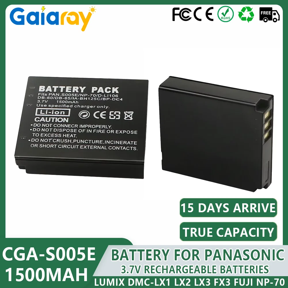1500mAh Rechargeable Batteries CGA-S005E S005 DMW-BCC12 Battery for Panasonic Lumix DMC-LX1 LX2 LX3 FX3 FUJI NP-70 DB60 Camera