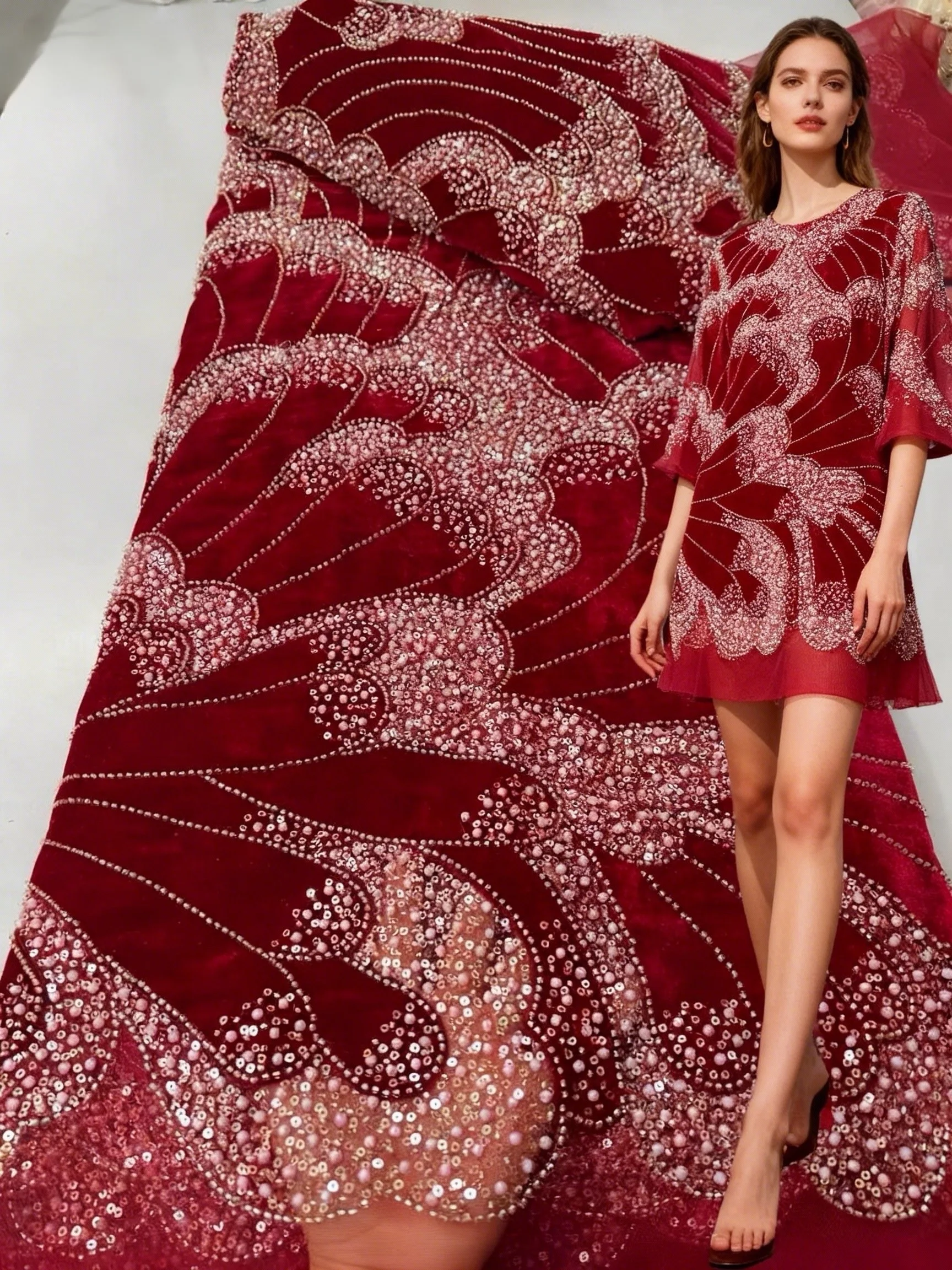 

Beautiful Original Velvet Mesh Lace Fabric With Hand Cut Holes African Lace Fabric Nigerian Lace Fabric For Sewing Wedding Party