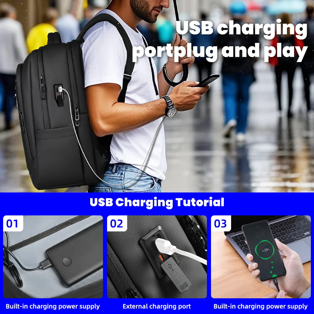 Heroic Knight Business Men’s Backpack Large Capacity 17 Inch Laptop Backpack USB Waterproof Travel Backpack School Bags for Man