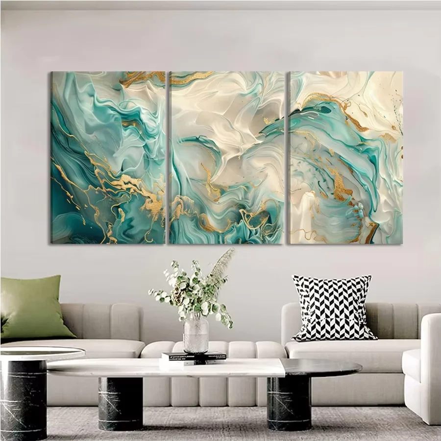 3Pcs frameless Teal White Marble DIY Diamond Embroidery Wall Art Abstract Marble Gold Foil 5D Diamond Painting kit Mosaic Decor