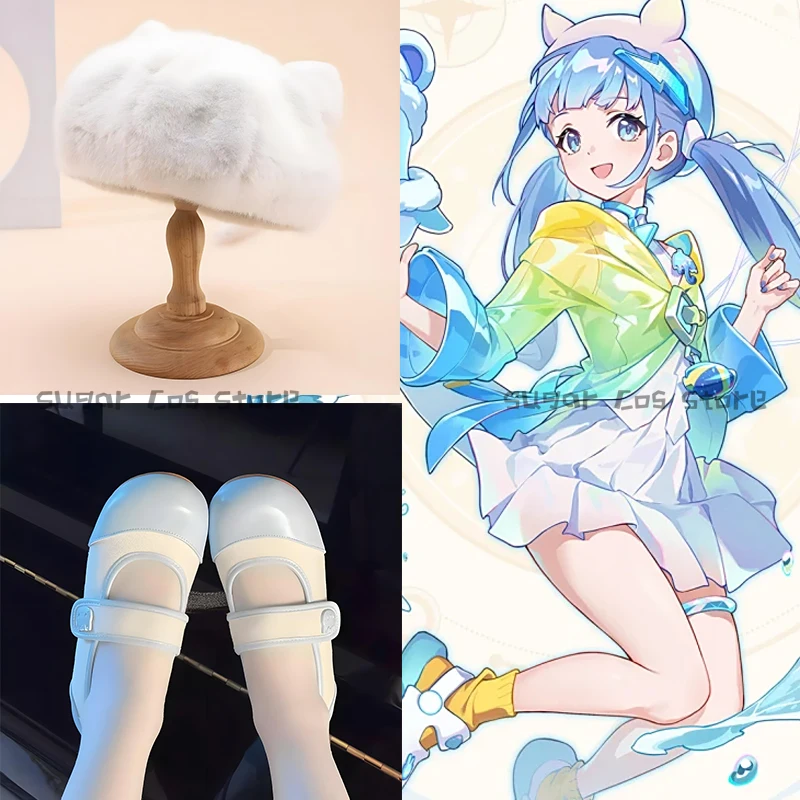 

Game Honkai:Nanafey Nana Wu Cosplay Shoes Boots Flat Single Lolita Shoes White Plush Hat Halloween Carnival Party Prop For Women