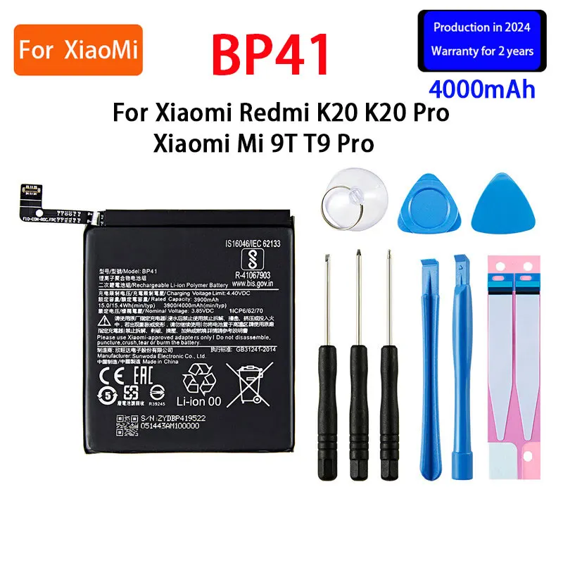 2024 years Brand New BP41 4000mAh  For Xiaomi Redmi K20 K20 Pro / Xiaomi Mi 9T T9 Pro BP41 Replacement Batteries +Tools