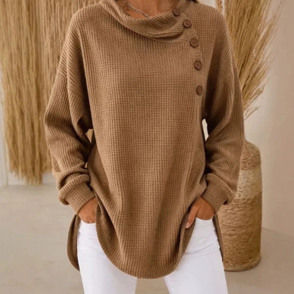 Anno's Self-developed 2026 Solid Color Pullover Long-sleeve Button-up Textured. Sweatshirt Top Women's Casual Dresses Y2k、 Boho