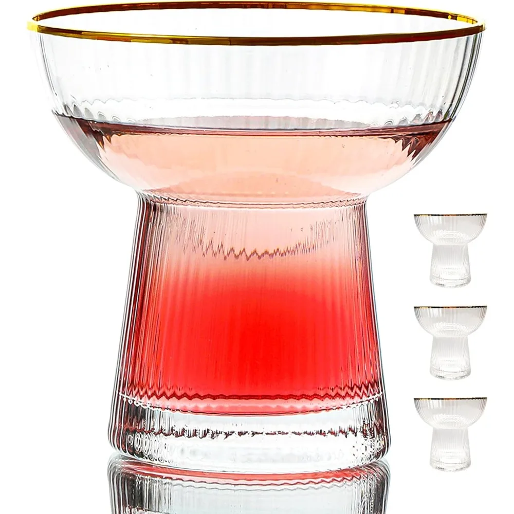 

Stemless Margarita Glasses Set of 4 - Elegant Vertical Stripes Cocktail Glasses – Premium Hand Blown Glassware for Martini and