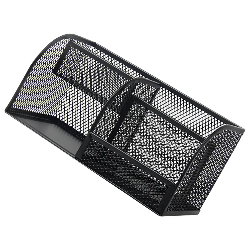 Metal Desktop Organizer Box – Black Multi-Compartment Pen Holder & Office Table Storage for Home Office