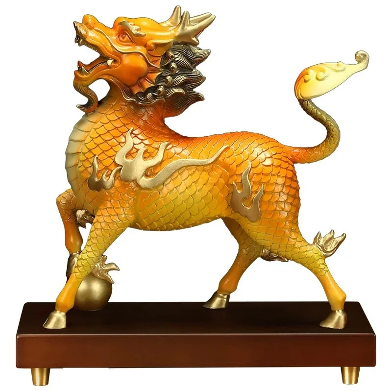LTT Mighty Kirin A pair of painted male and female brass ornaments Home entrance decoration