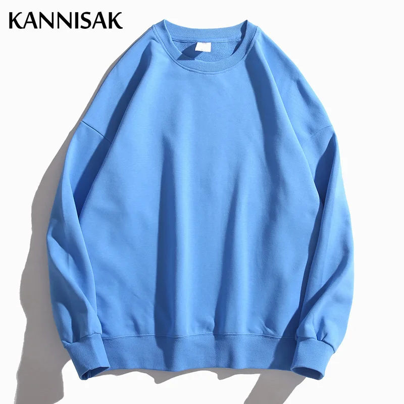 KANNISAK Oversize Sweatshirts Women 2022 Spring Autumn 100% Cotton Solid Harajuku Style Couple Pullovers Japanese Streetwear