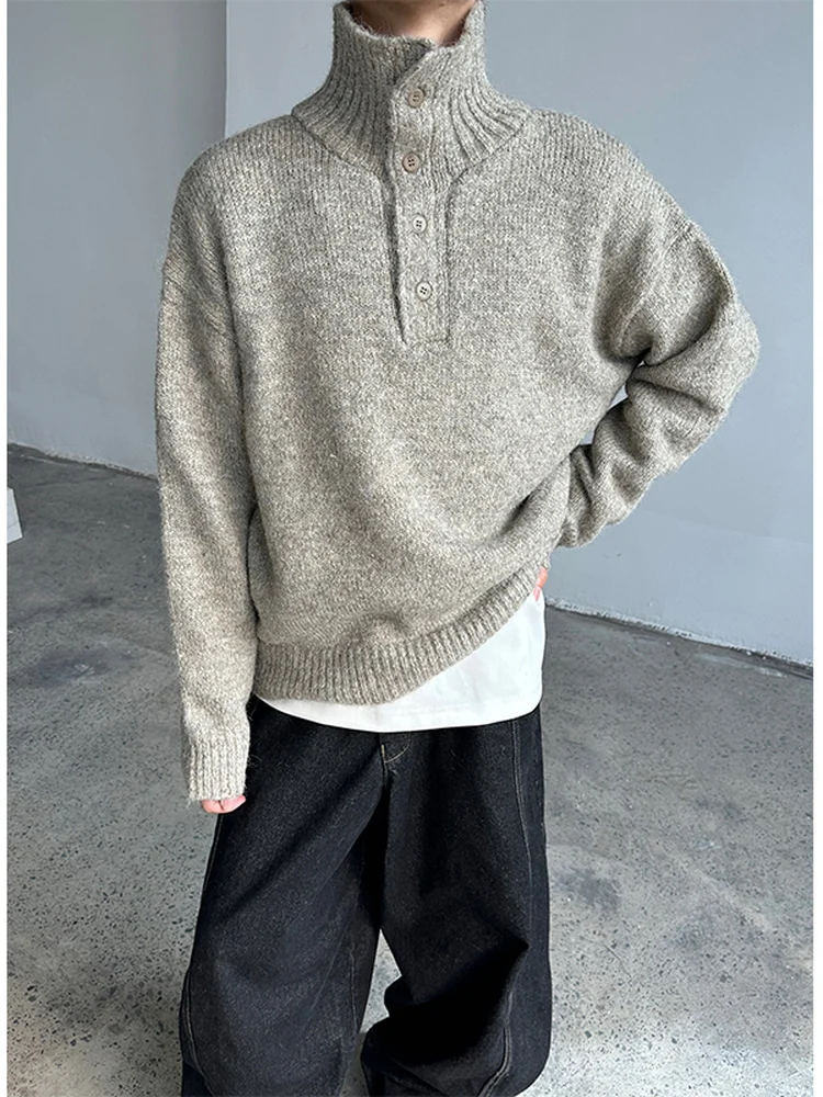 

Американский ретро ленивый повседневный свободный пуговицы с высоким воротником мужской зимний теплый трикотаж повседневный длинный свитшот све