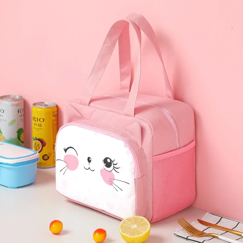 Portable Lunch Bag for Women Cartoon Cat Convenient Lunch Box Tote Food Bags Picnic Lunch Container Food Storage Bags WY205