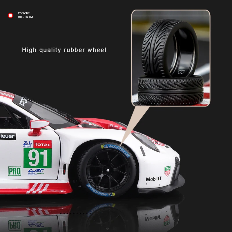 Bburago 1:24 Alloy car model Porsche 911 RSR LM 2020 Weissach alloy racing Vehicle Diecast Car Model Toy Collection Gift