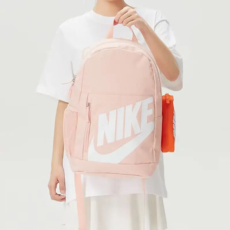 Nike18L Brand Logo Backpack, Medium Size, Unisex, Zipper Closure, Fabric, Couple Style, Versatile, White with Orange and Arctic Orange, Hj4186-800