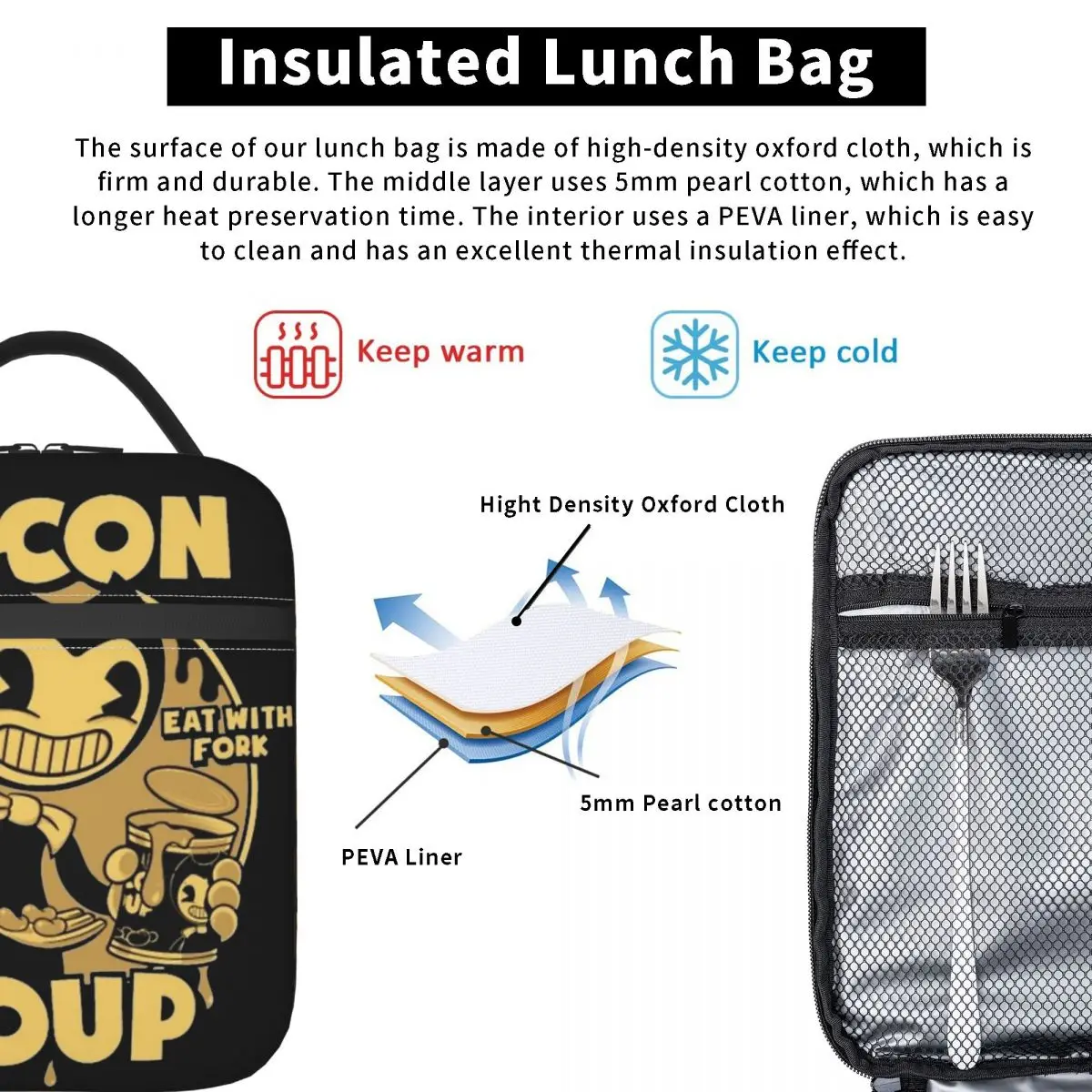 Essen Sie mit Gabel biegsames Spiel zubehör isolierte Lunch-Tasche für die Aufbewahrung von Lebensmitteln im Büro