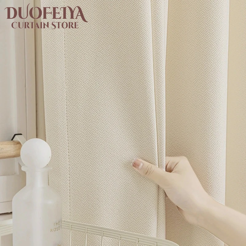 

Bamboo Linen Cream Style Jacquard Cotton Linen Warm Semi-blackout Curtains for Living Room Bedroom Dining Study Hall Custom Size