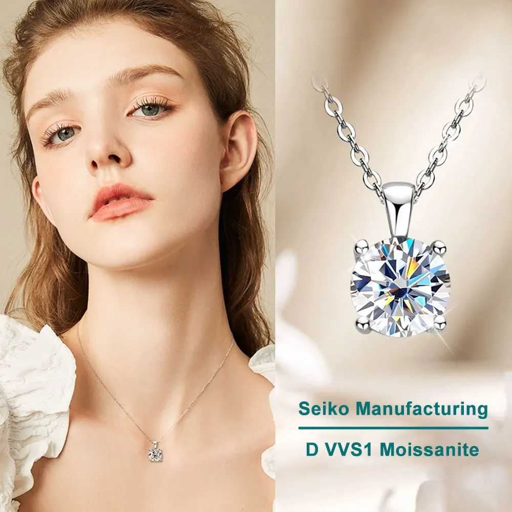 1-5 CT Moissanite Necklace Solitaire Pandent GRA Certified Dainty s925 Sterling Silver 18k Plated Classic Necklaces for Women