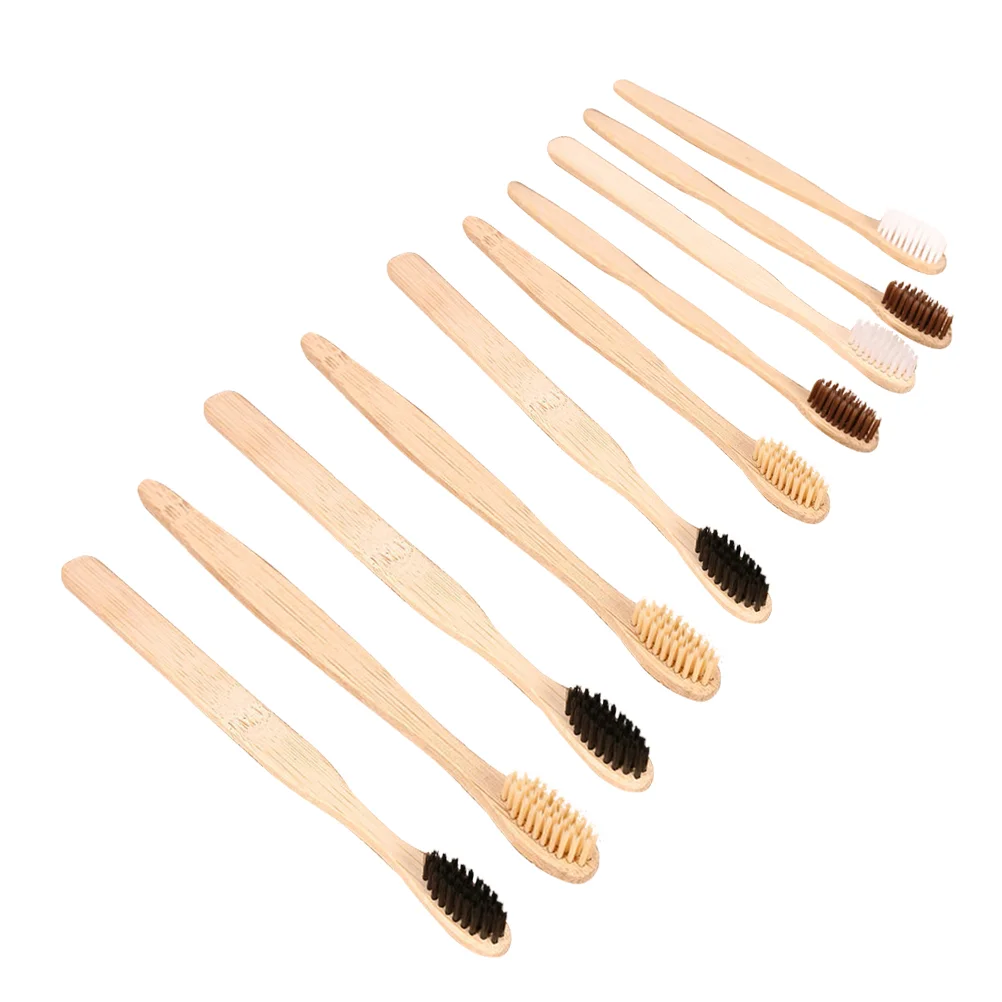 

10pcs Disposable Bamboo Tooth Brush Natural Environmental Protection Wood Toothbrush Random Color travel toothbrush