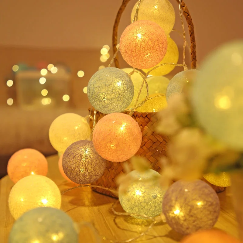 

4CM Cotton Ball Light String Garland Fairy Lamp LED Holiday Wedding Party Home Bed Decoration Battery box Valentine's Day