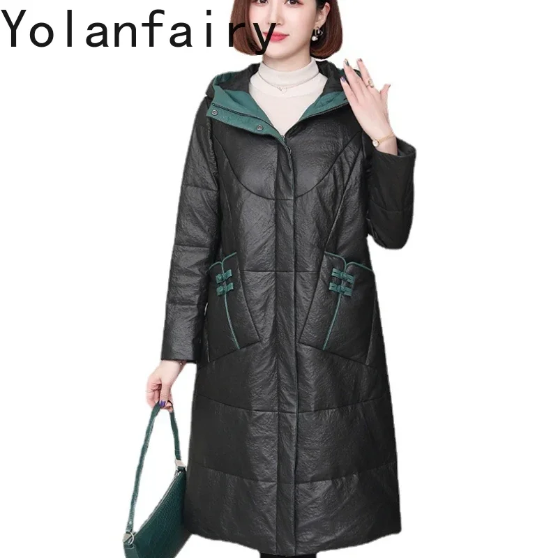 

YOLANFAIRY зимнее женское пальто из натуральной кожи, пуховик, женская средней длины из натуральной овчины, Casaco Feminino Inverno