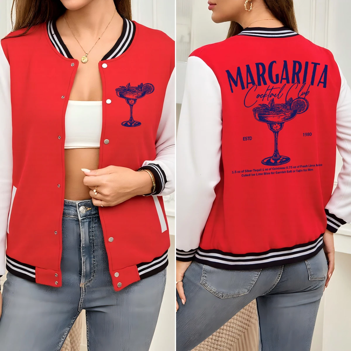 

Perhaps You Could Give Me A Glass Of Margarita Pattern Jackets Women Hip Hop Street Clothes Cotton Loose Female Baseball Uniform