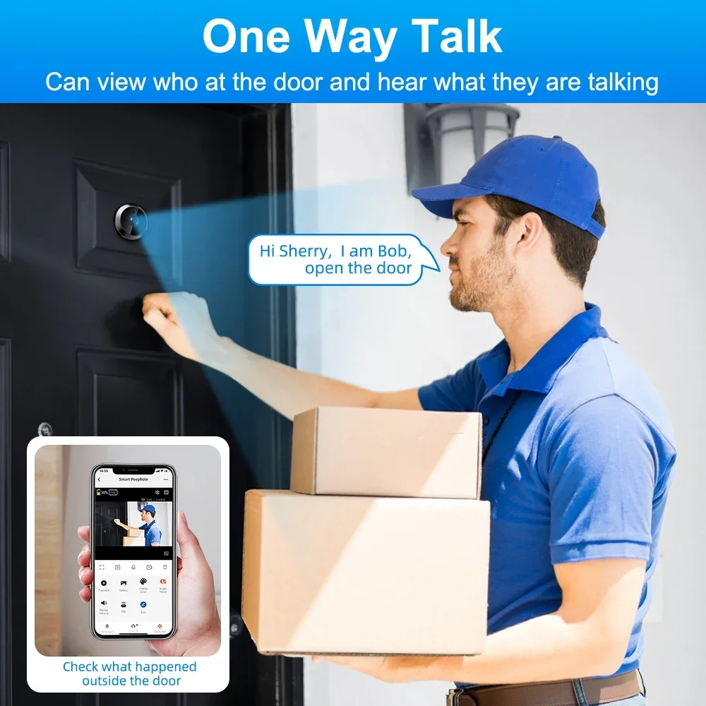 Awapow Tuya Wireless Radar Doorbell Wifi Door Peepholes Camera PIR Motion Detection 1080P Night Vision  4.3 Inch Rechargeable