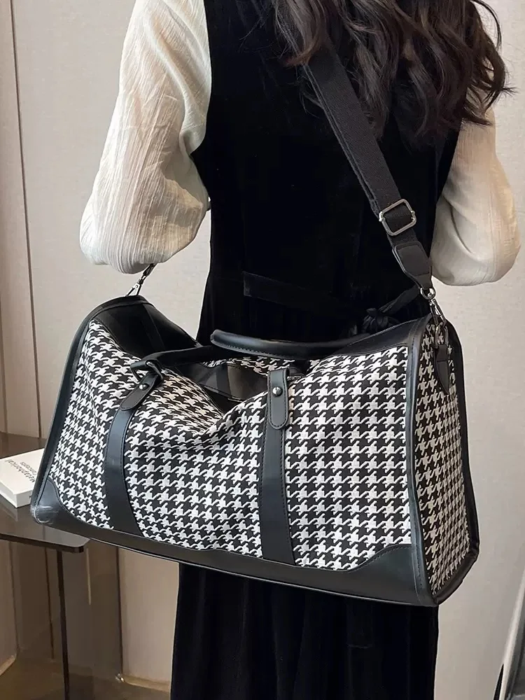 2024 Fashion Houndstooth Leather travel bag large size luggage packing cubes Casual travel ladies handbags New malas de viagem