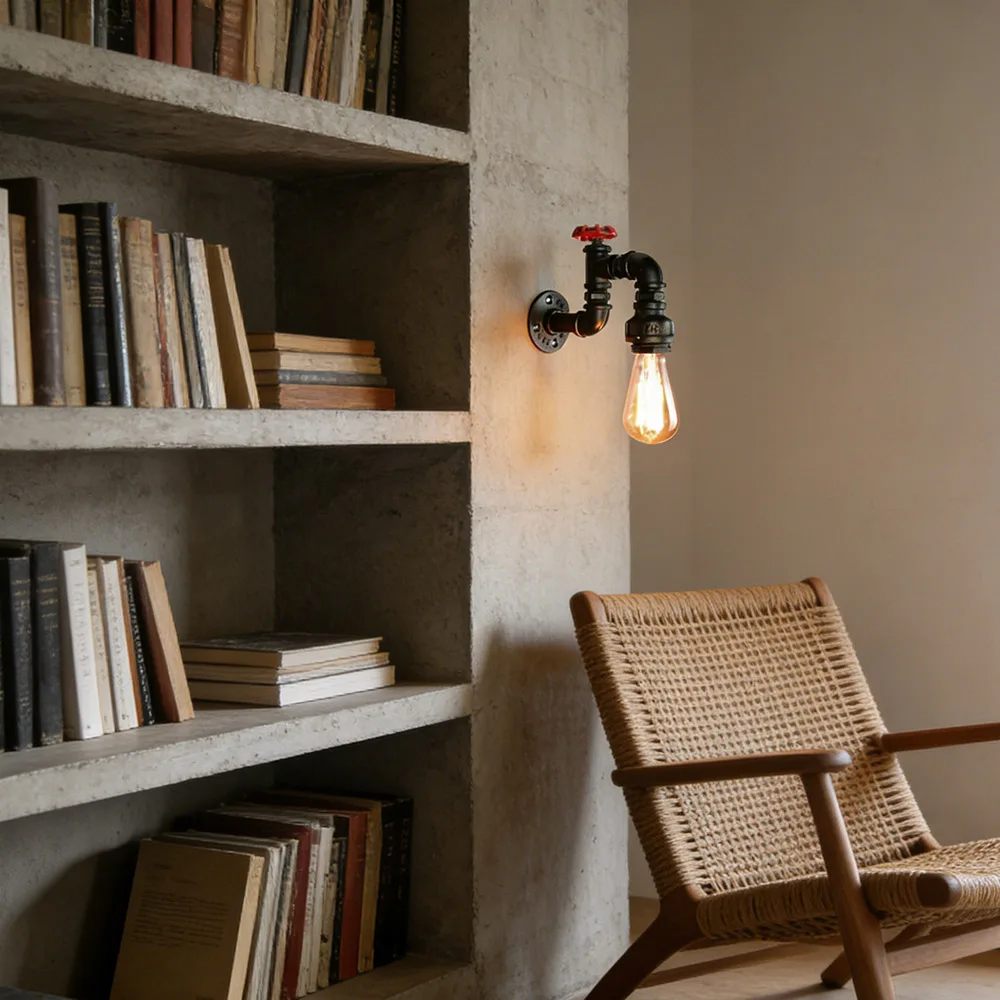 Creative Vintage Water Pipe Wall Sconce Industrial Retro Wall Lamp Iron Metal E27 for Restaurant, Cafe, Bar, Kitchen